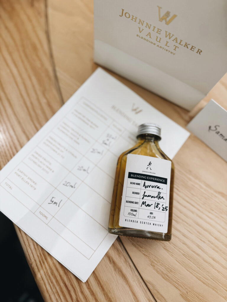 Here is my first attempt at blending my own Johnnie Walker whisky, which had notes of berries and peat. Photo: Samantha Francis