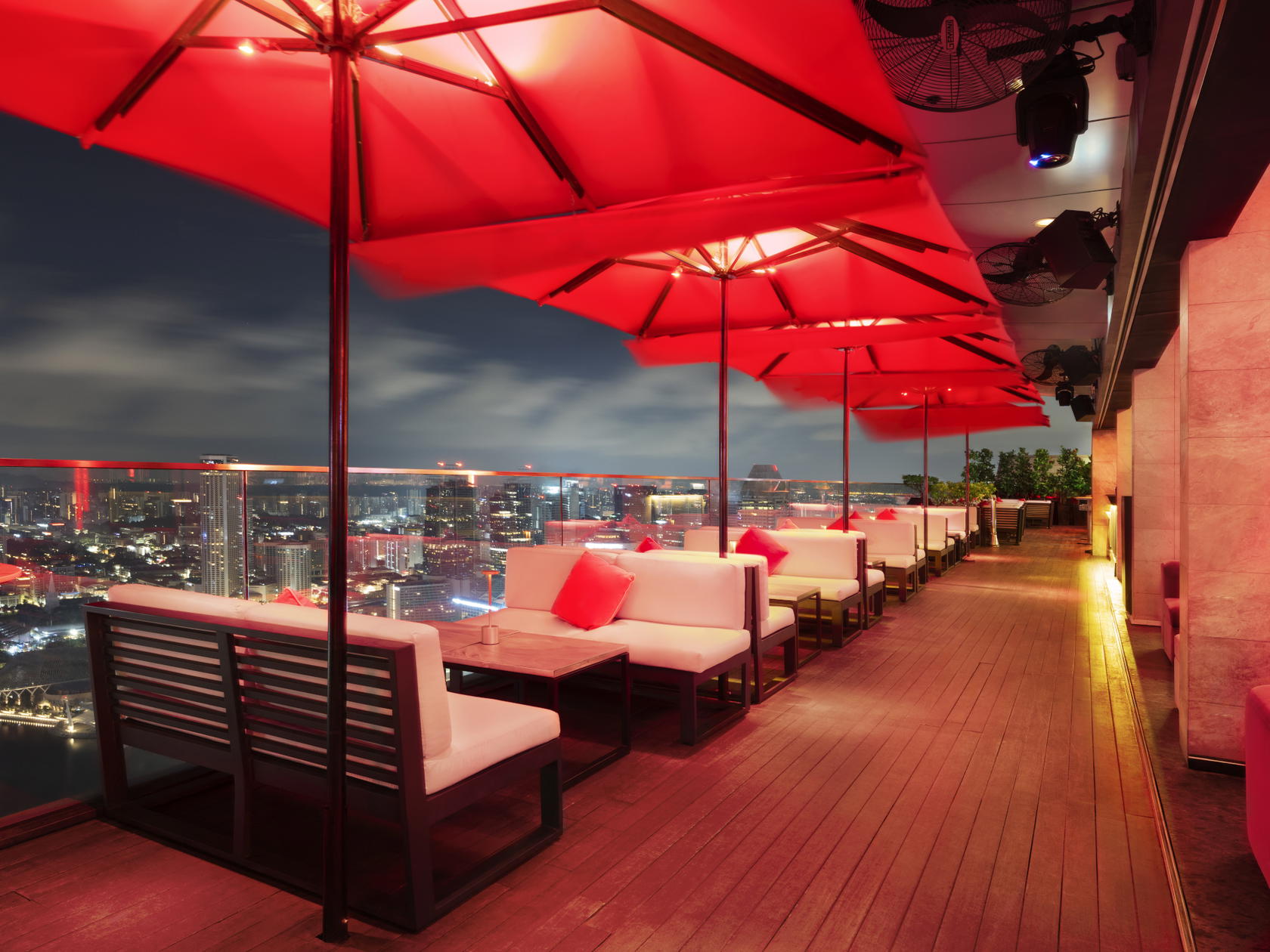 The outdoor club lounge area gives guests an unparalleled view of the Singapore skyline (Credit: Cé La Vi Singapore)