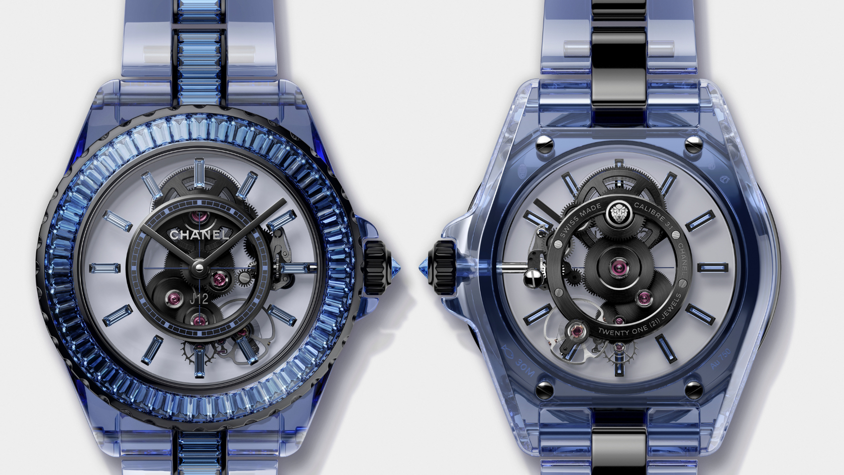 Chanel J12 Bleu X-Ray sparkles with 196 baguette-cut vivid blue sapphires (Credit: Chanel)