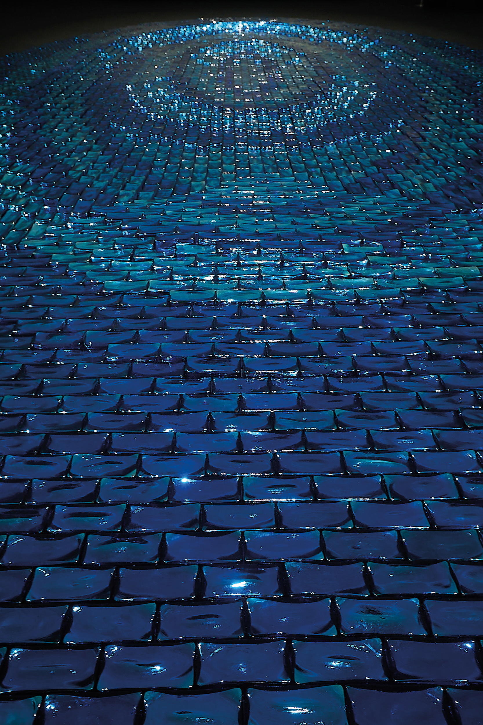 At the Grand Chapel, blue glass bricks cover the floor (Credit: Jean-Michel Othoniel)