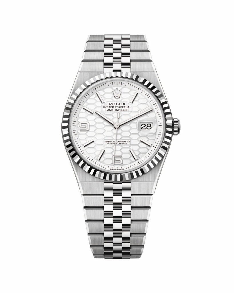Oyster Perpetual Land-Dweller 40 in white Rolesor with intense white dial (Credit: Rolex)