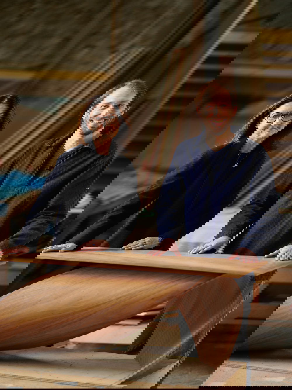 Sophie Delafontaine, Longchamp General Manager and Creative Director with Pierre Renart, a designer and cabinetmaker (Credit: Longchamp)