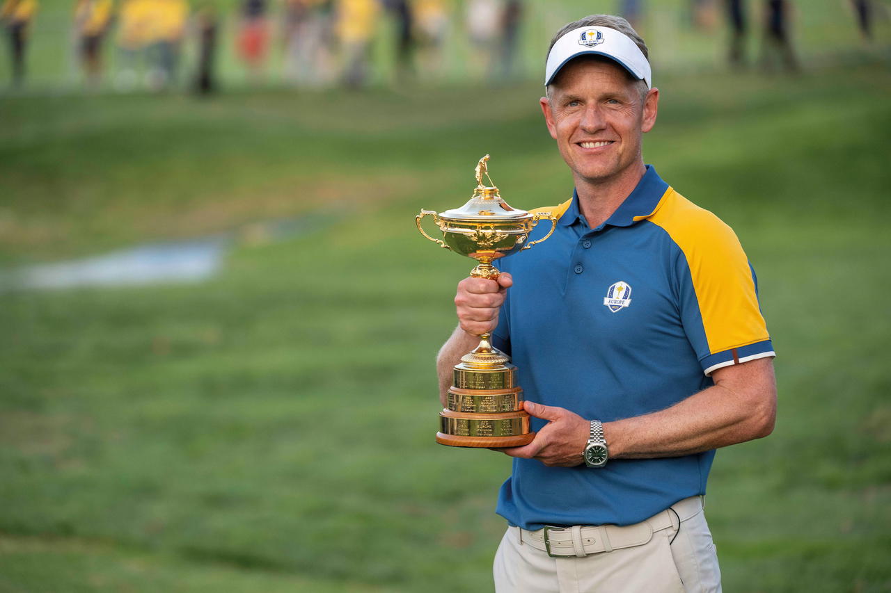 Rolex Testimonee and Team Europe captain Luke Donald with the trophy after winning the Ryder Cup 2023 (Credit: Rolex/Chris Turvey)