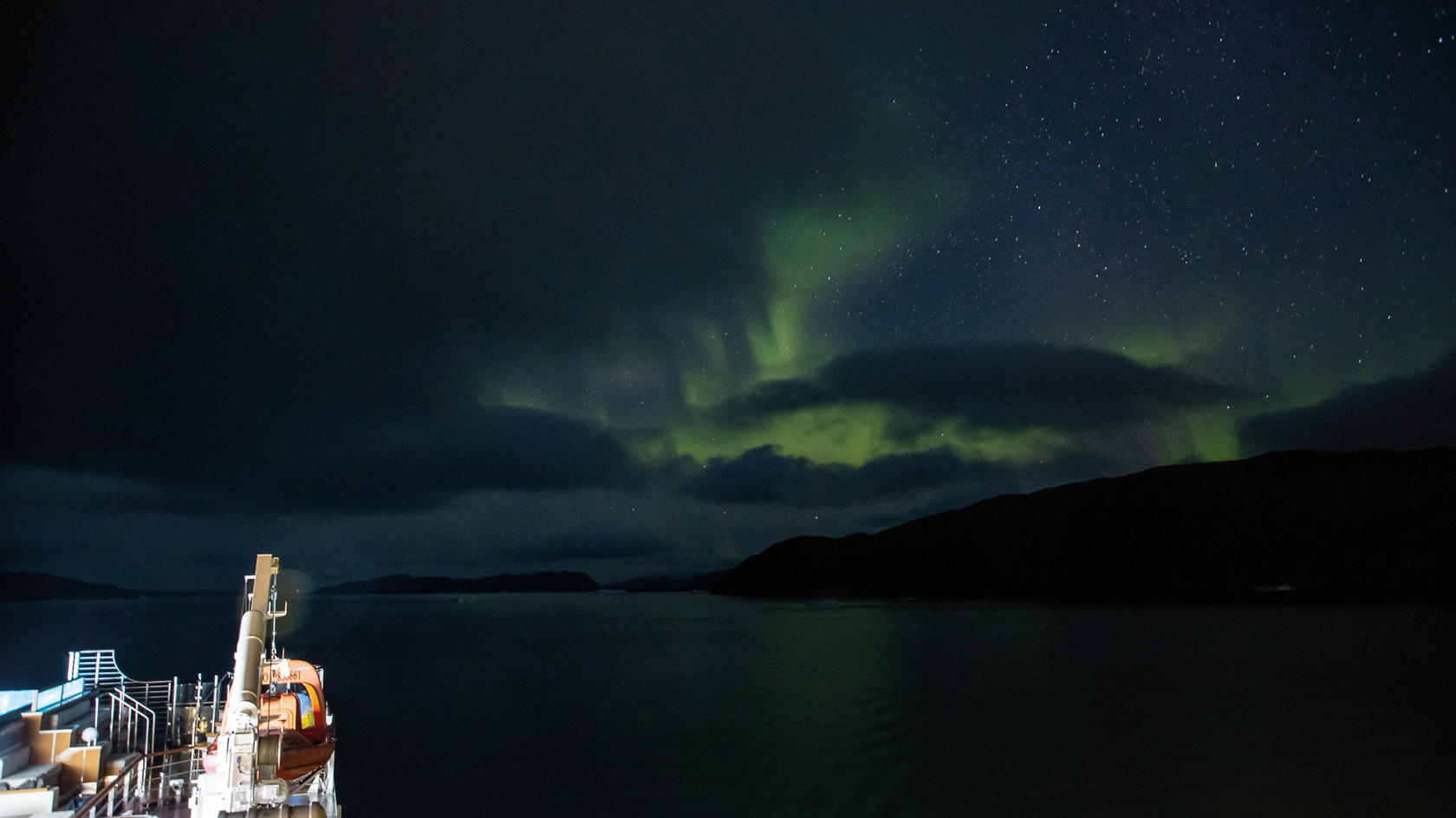The Northern Lights over the Ocean Albatros (Credit: Polar Latitudes Expeditions)