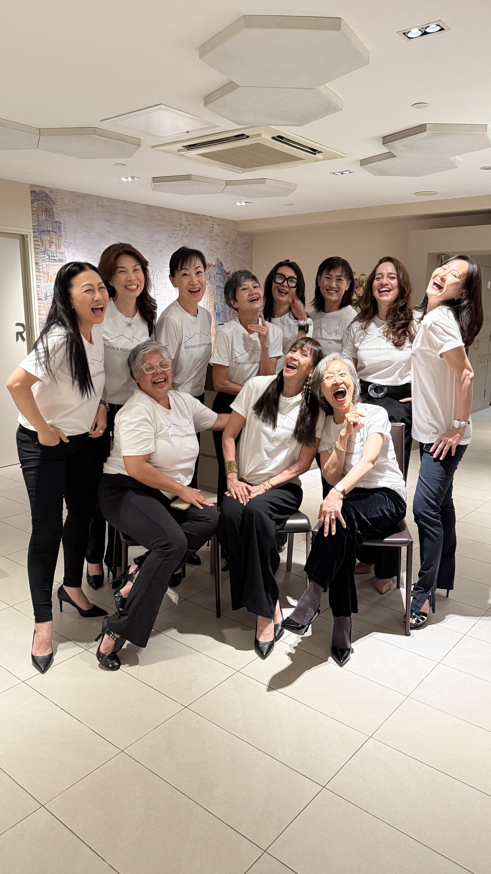 Former supermodel Pat Kraal (seated, centre) prefers to embrace her eye bags and wrinkles (Credit: Platinum Angels Management)