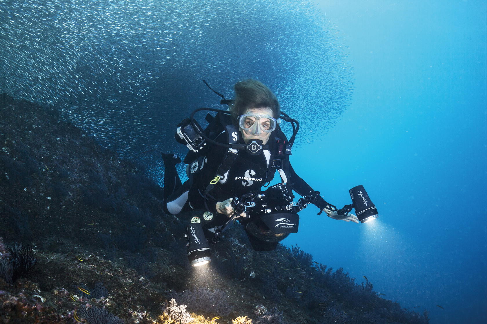 Diving at Cabo Pulmo in Mexico in 2017. In her long career, Earle has discovered many wonders under the sea. However, she has also witnessed the devastating effects of pollution, overfishing, and coral reef loss (Credit: Rolex/Kip Evans)