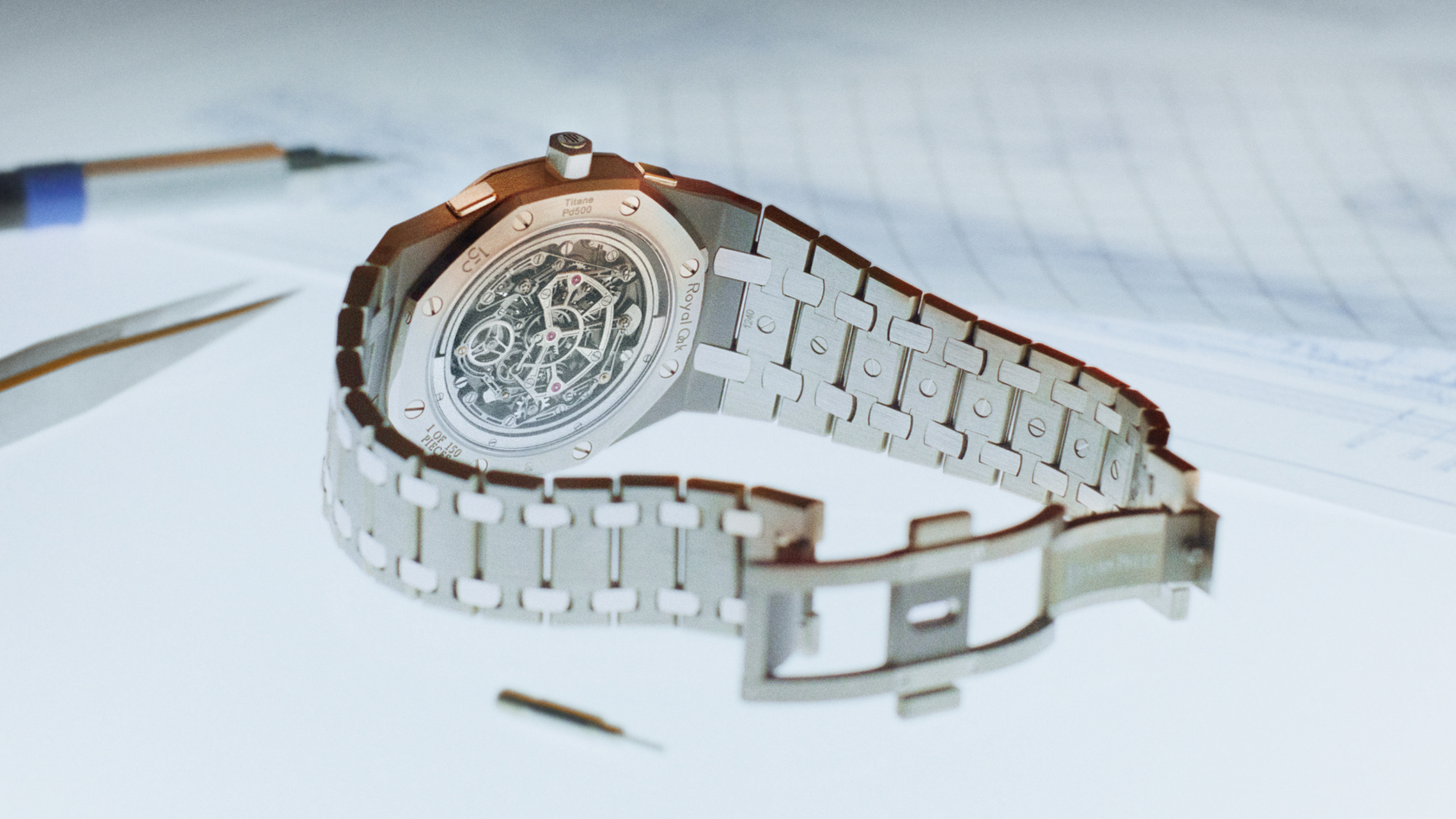 With only 150 pieces available, this milestone creation is crafted from titanium and precious Bulk Metallic Glass (BMG) for lightness, durability, and brilliance (Credit: Audemars Piguet)