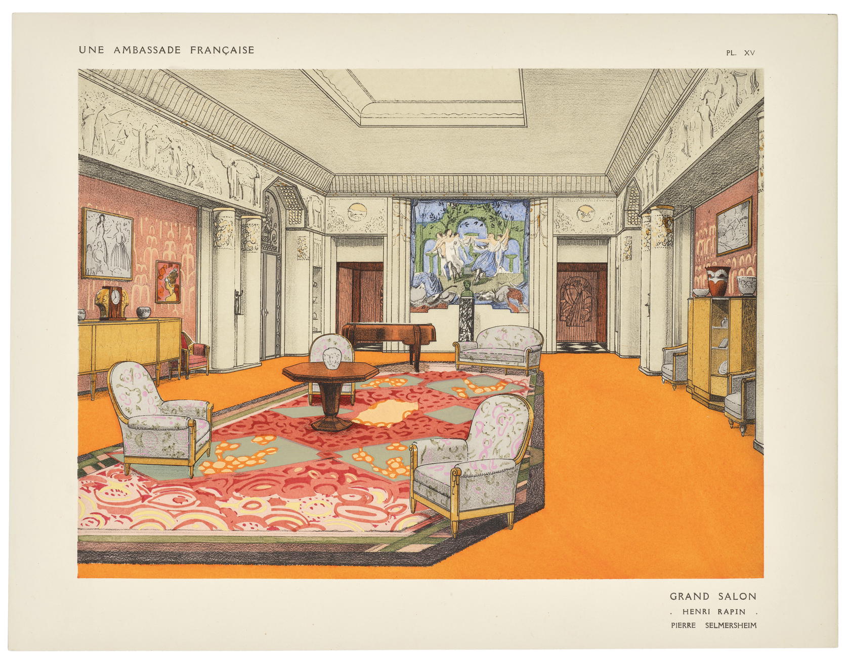 René Chavance (1879-1961), Charles Moreau (publisher). Plate 15 from the “Grand salon de réception” (Great Reception Room), from the album Une Ambassade française (A French Embassy). Organised by the Society of Decorative Artists, International Exhibition of Modern Decorative and Industrial Arts, Paris, 1925 (Credit: Les Arts Décoratifs)