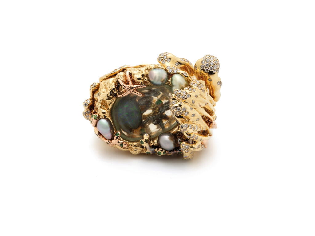 Rock Pool Ring in white and rose gold with diamonds, tsavorites, amethysts, opals, and pearls (Credit: Bibi van der Velden)