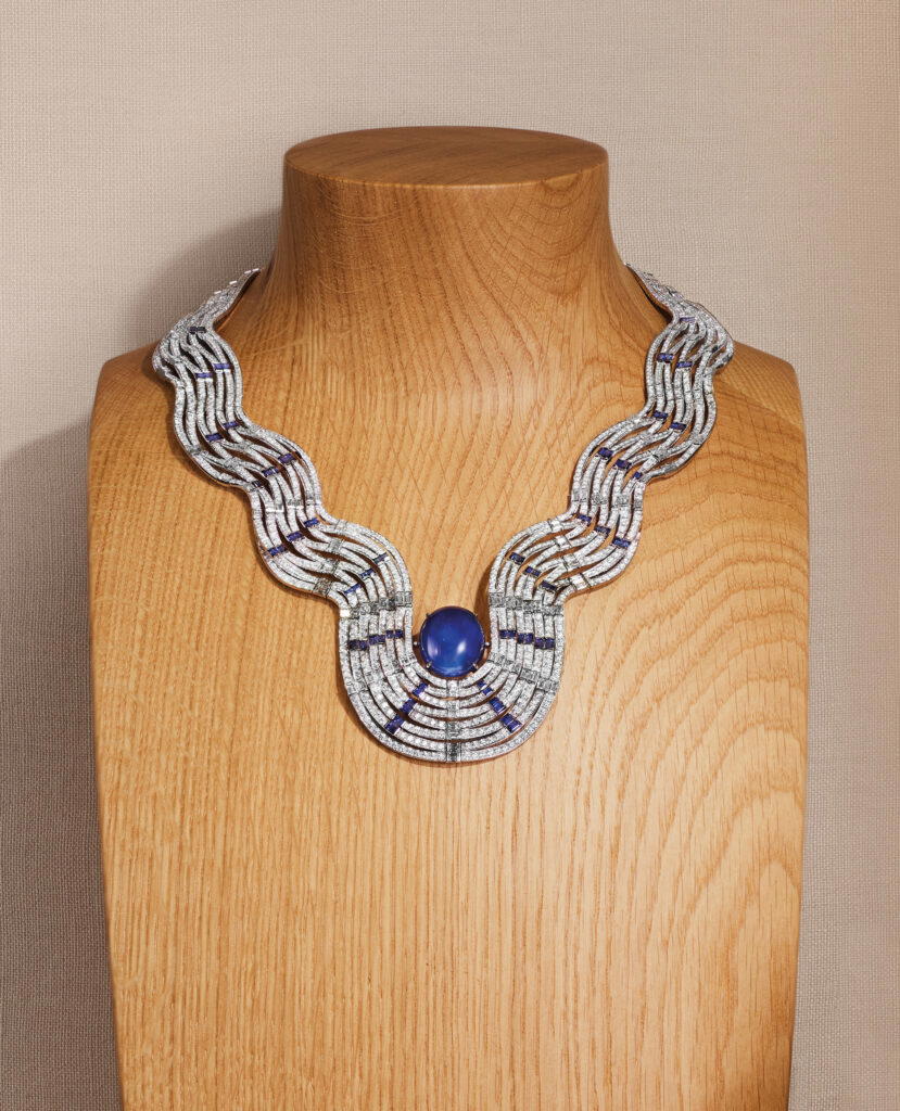 Haliade necklace in white gold with a 41.85-ct sapphire, diamonds, and sapphires (Credit: Cartier)