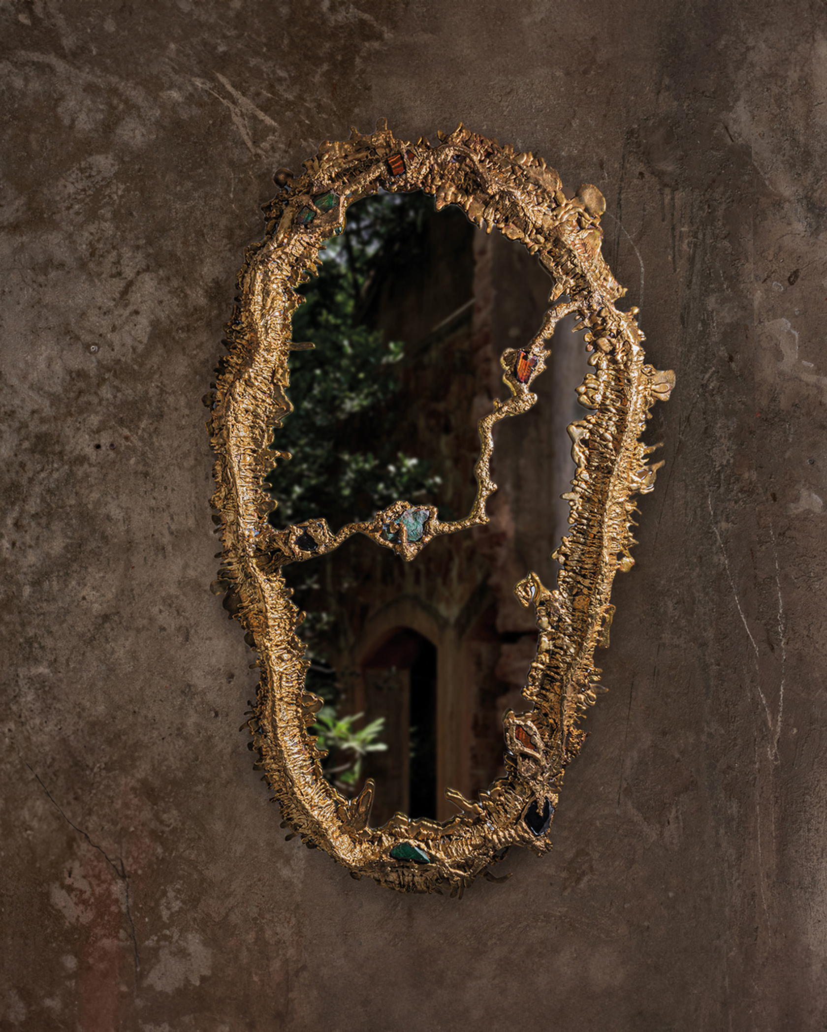 Consisting of brass and gemstones, Song of the Forest Mirror evokes Indian mangroves and forests (Credit: Vikram Goyal)