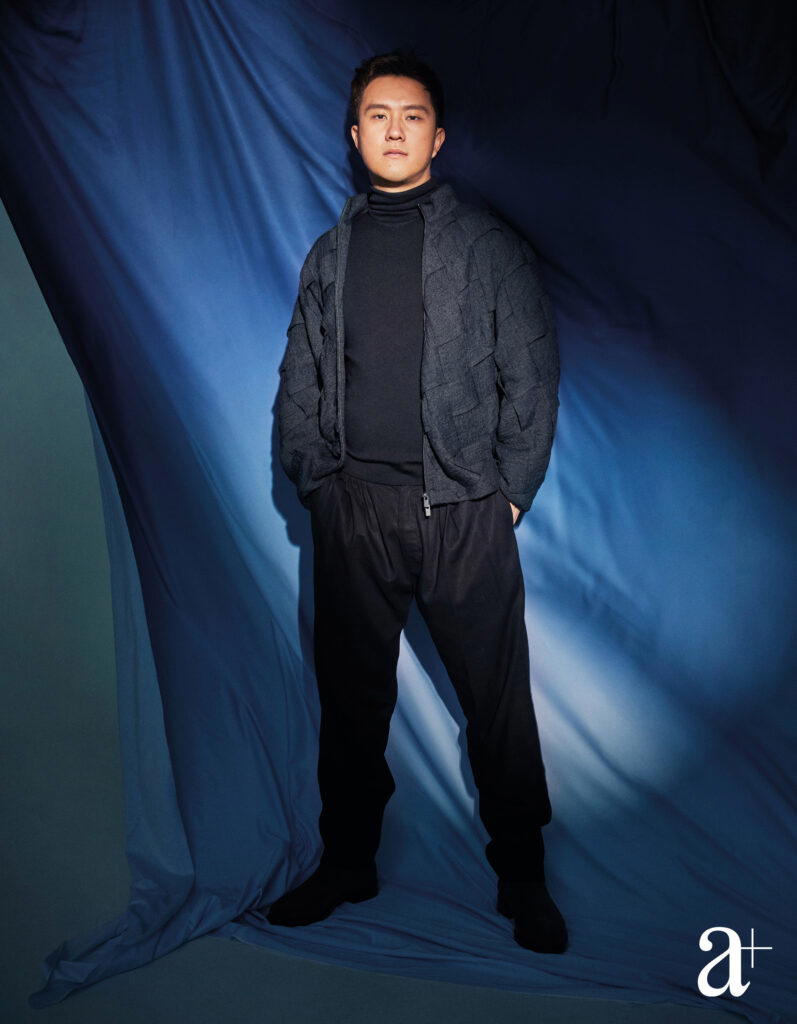 Woven top and wool trousers, both from In Good Company. Cashmere turtleneck and calfskin lace-ups, both from Loro Piana (Credit: Mun Kong)