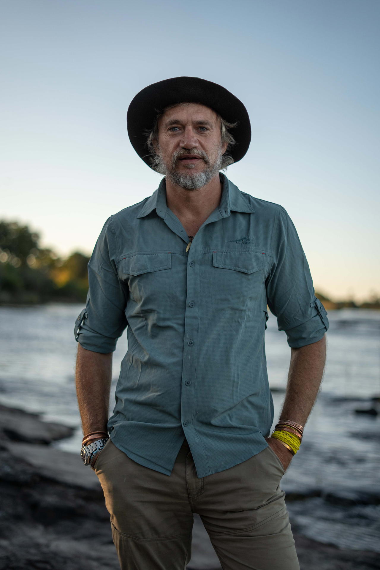 Boyes standing on the banks of the Zambezi River by Victoria Falls, Zimbabwe. For the Great Spine of Africa team, presenting at the 2025 Ramsar Convention was a major accomplishment. It demonstrated the tremendous effort over the past decade (Credit: Rolex/Aurélie Marrier d’Unienville)