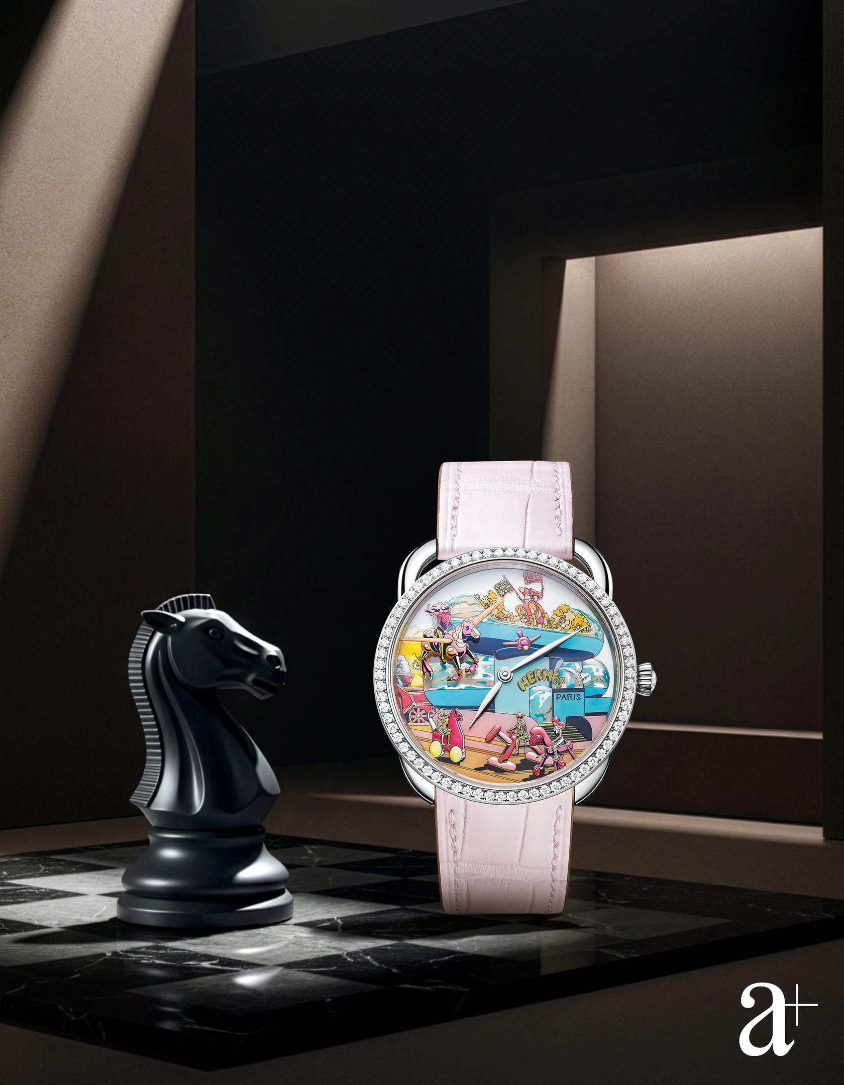 Arceau Hermès Locomotion in white gold, from Hermès