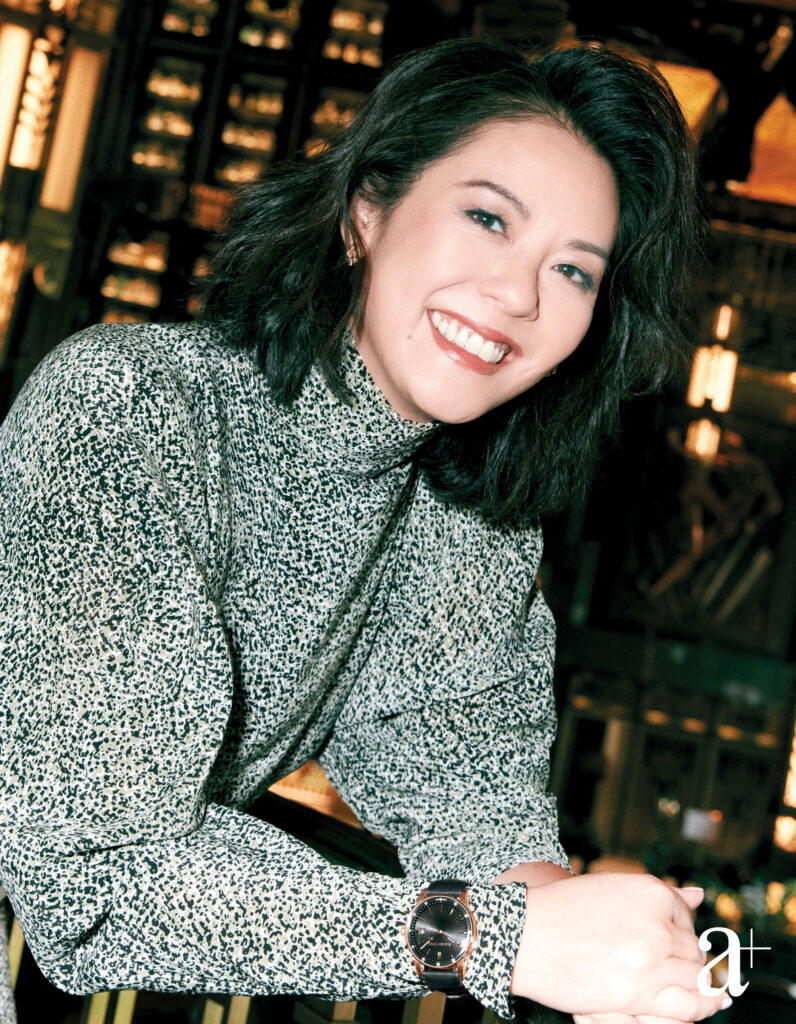 Code 11.59 by Audemars Piguet Selfwinding in pink gold from Audemars Piguet. Silk dress from Ferragamo (Credit: Joel Low)