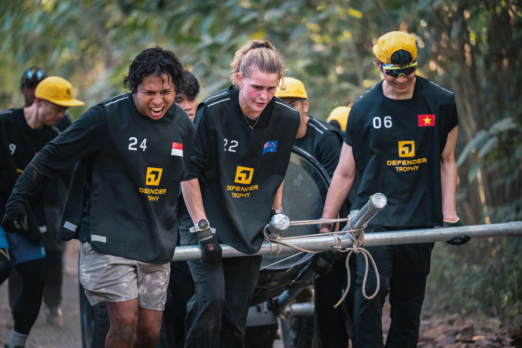 In the Physical Team Challenge Push-Pull, teams demonstrated teamwork by assembling a cart using on-site materials before pushing it to the designated finish point (Credit: Defender)