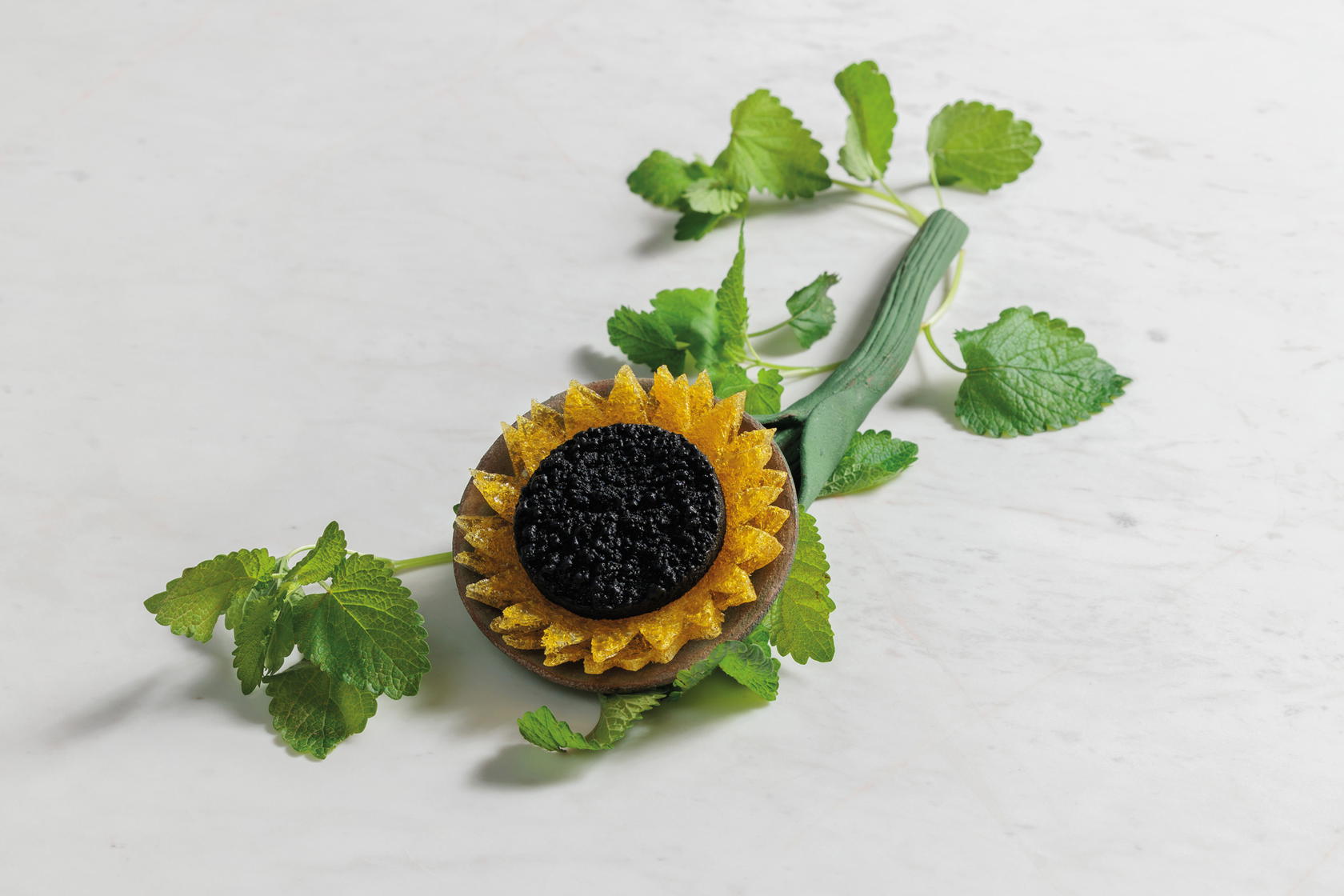 At Delta, chef George Papazacharias finds inspiration in nature, exemplified here by this sunflower-inspired dish (Credit: Athens Gastronomy Forum)