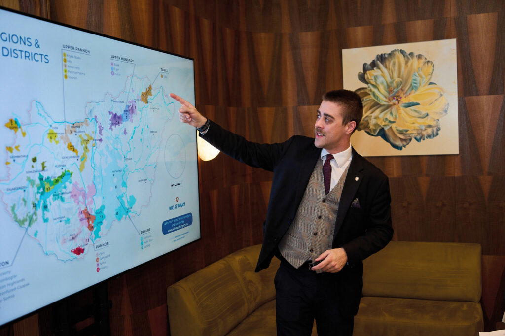 Dávid Novák, sommelier at Virtu, leads a masterclass for the Sommelier Association of Singapore (Credit: Wines of Hungary)