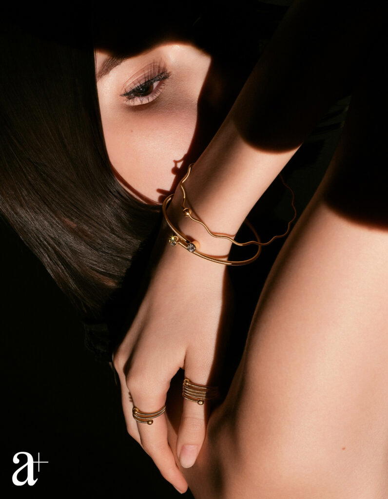 (From top) Niessing Colette Wave bangle in Classic Yellow gold, Niessing Colette C Diamond bangle in Classic Yellow gold, Niessing Colette C ring 2 windings and 4 windings in Classic Yellow gold (Credit: Stefan Khoo)