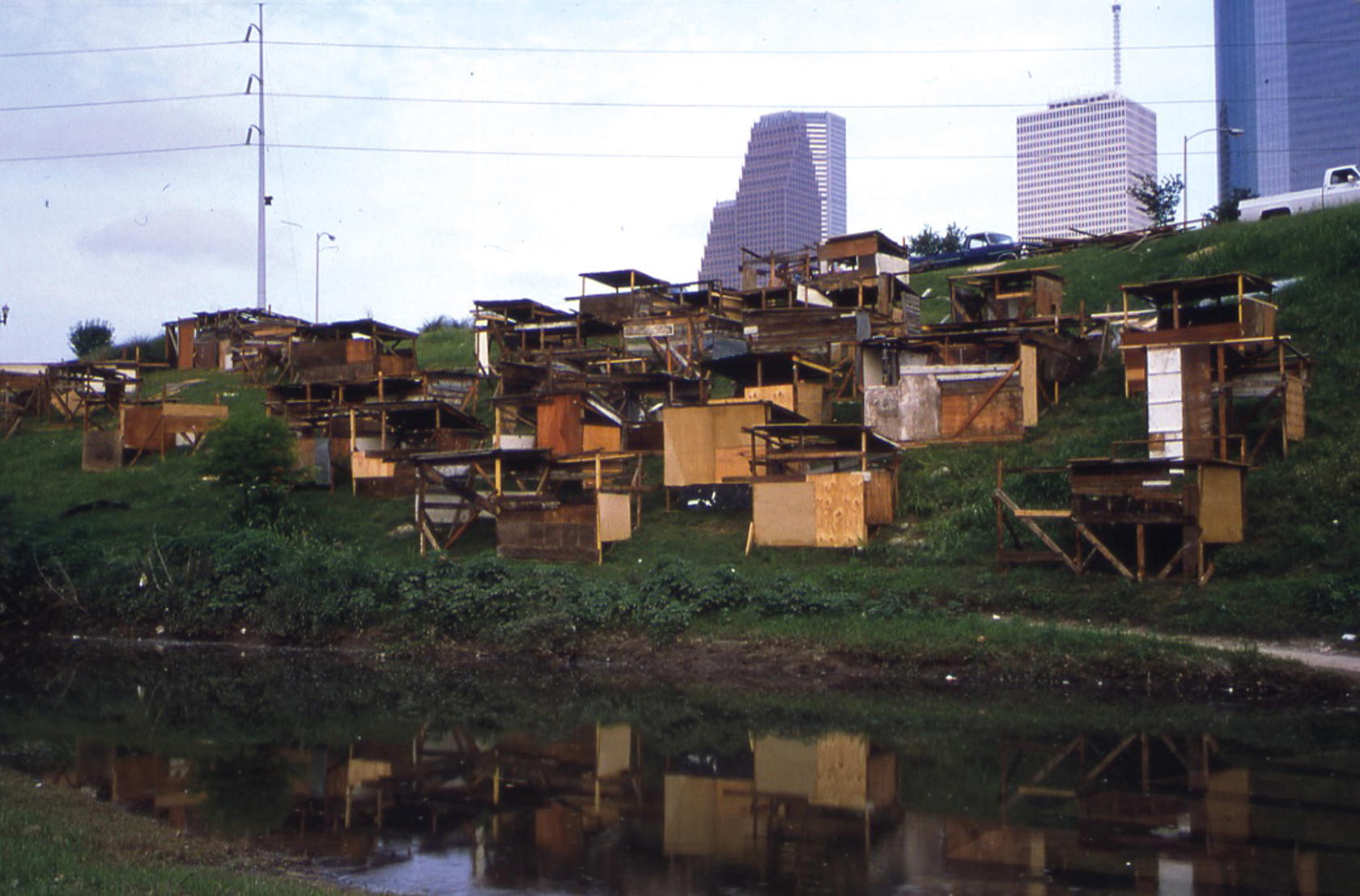 ‘Favela in Houston’, 1991, is a renowned site-specific art installation by Kawamata, supported by Divers Works and The Houston International Festival in Texas (Credit: Tadashi Kawamata)