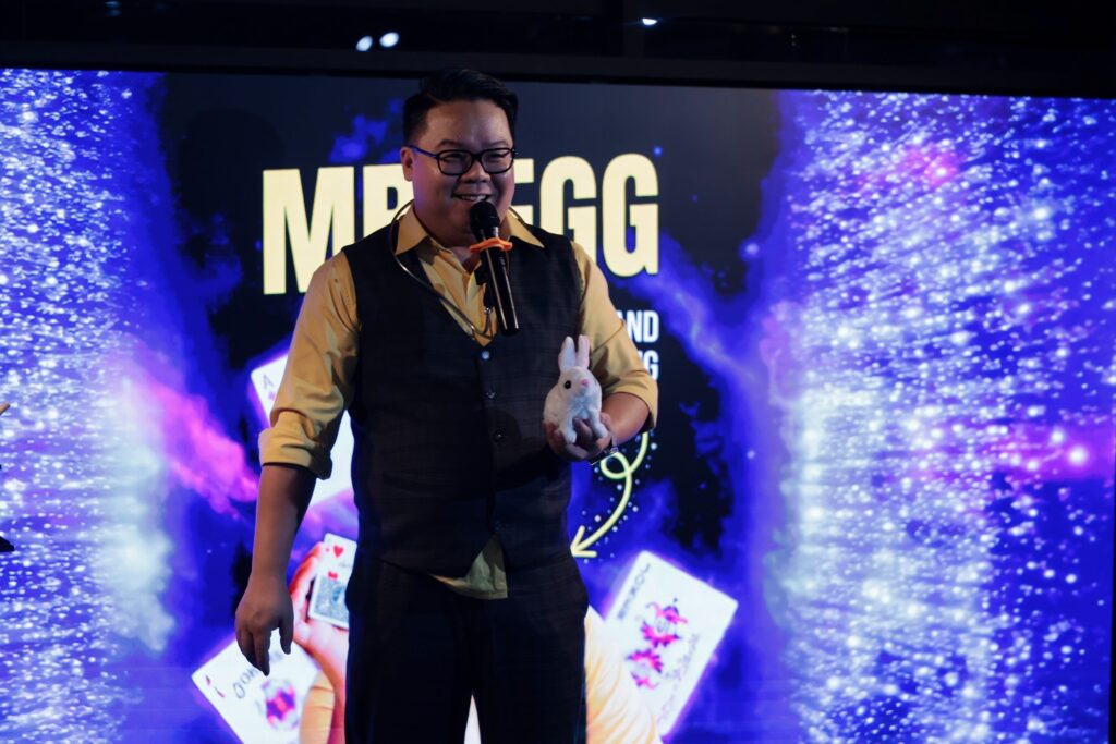 Mr Egg appeared on stage with his favourite bunny during the opening of Institute Illusions SG (Credit: Institute Illusions SG)