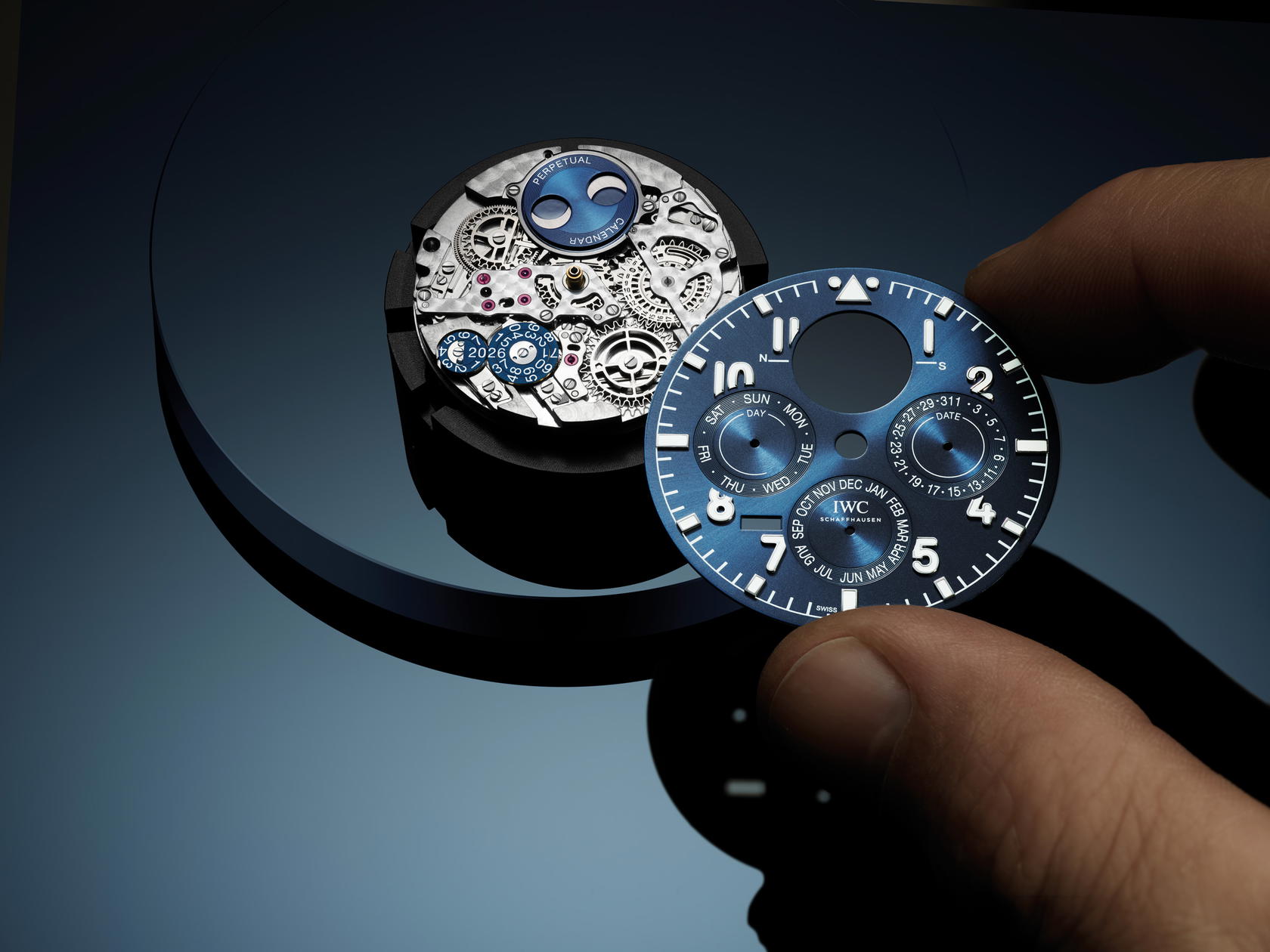 The forward-and-backward-adjustable Perpetual Calendar ProSet is powered by the new 82665 calibre (Credit: IWC Schaffhausen)