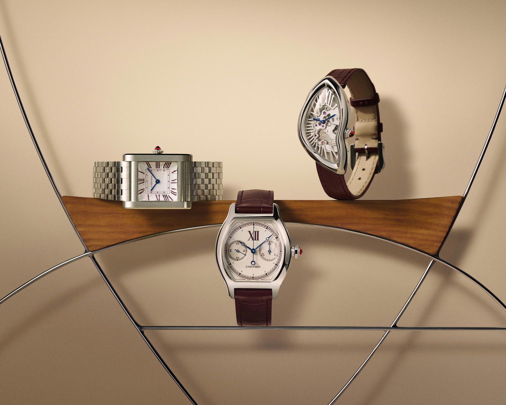For Cartier Prive’s 10h anniversary, the watchmaker reissued historical case shapes in limited platinum editions (Credit: Cartier)