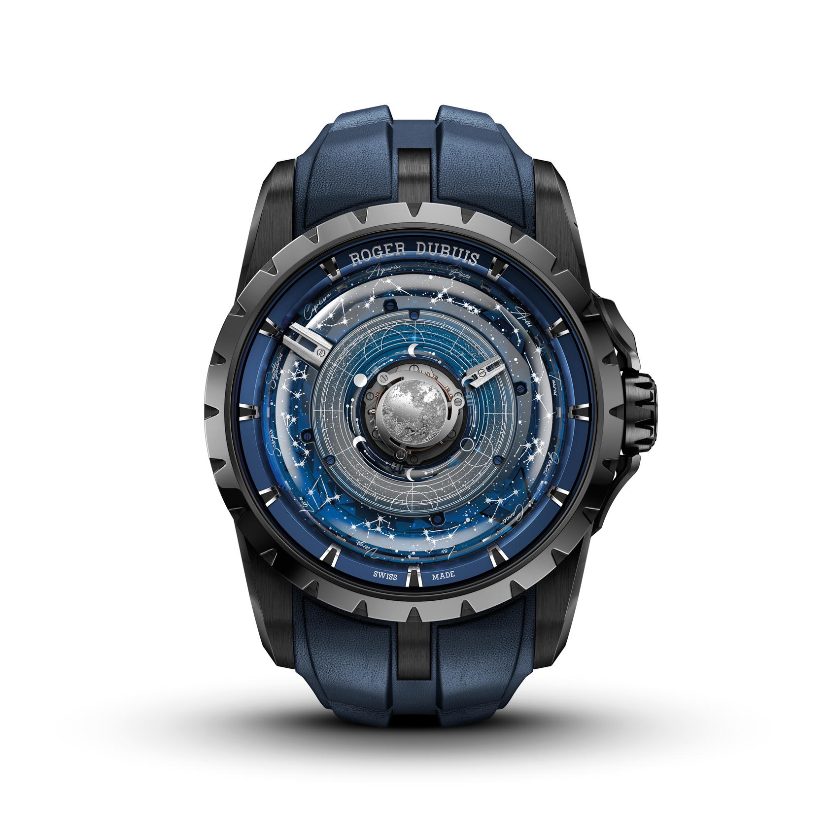 Roger Dubuis Excalibur Moonlight flaunts a 45-mm black DLC titanium watch built around the RD115 calibre (Credit: Roger Dubuis)