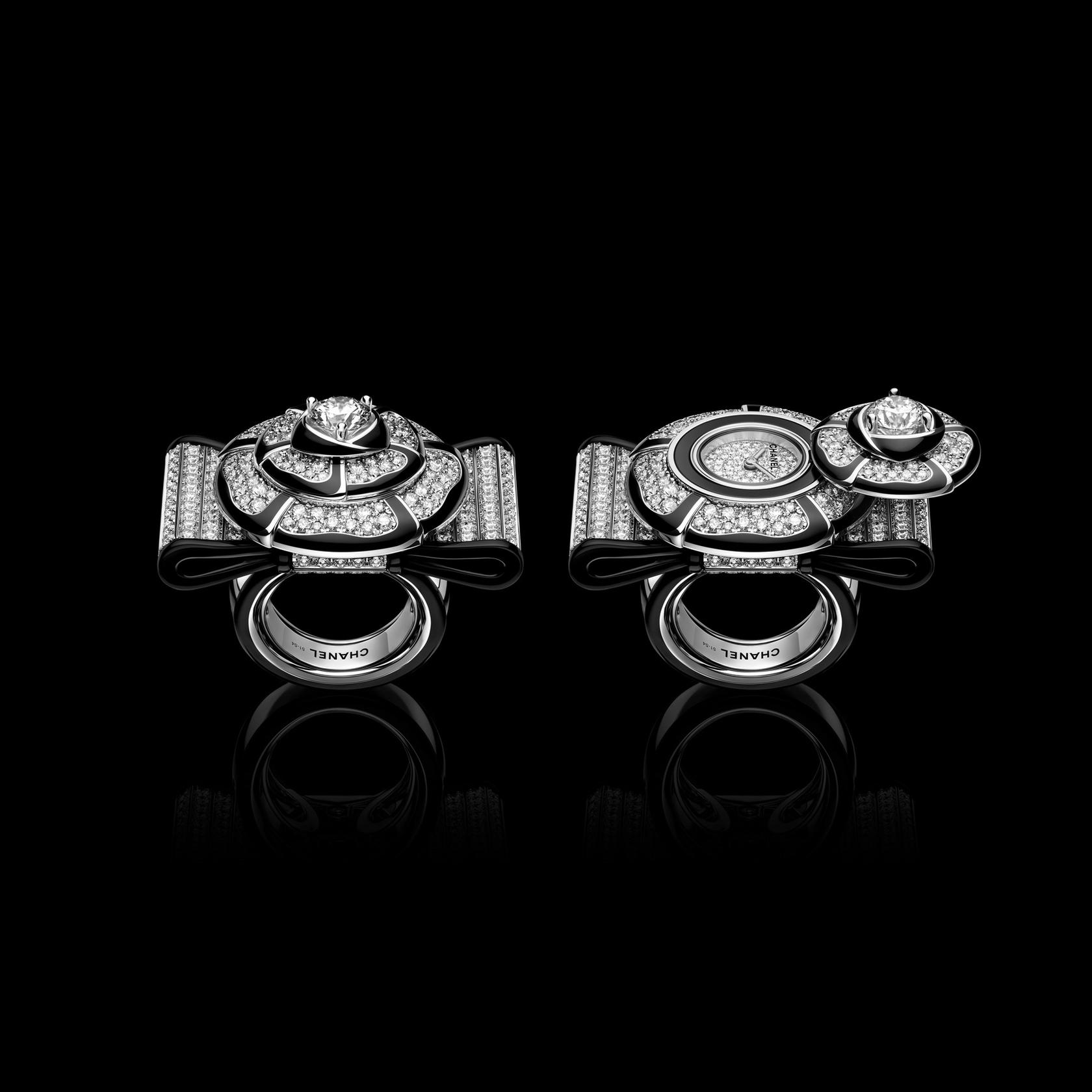 Noeud de Camelia Diamonds Ring in white gold and titanium with diamonds (Credit: Chanel)