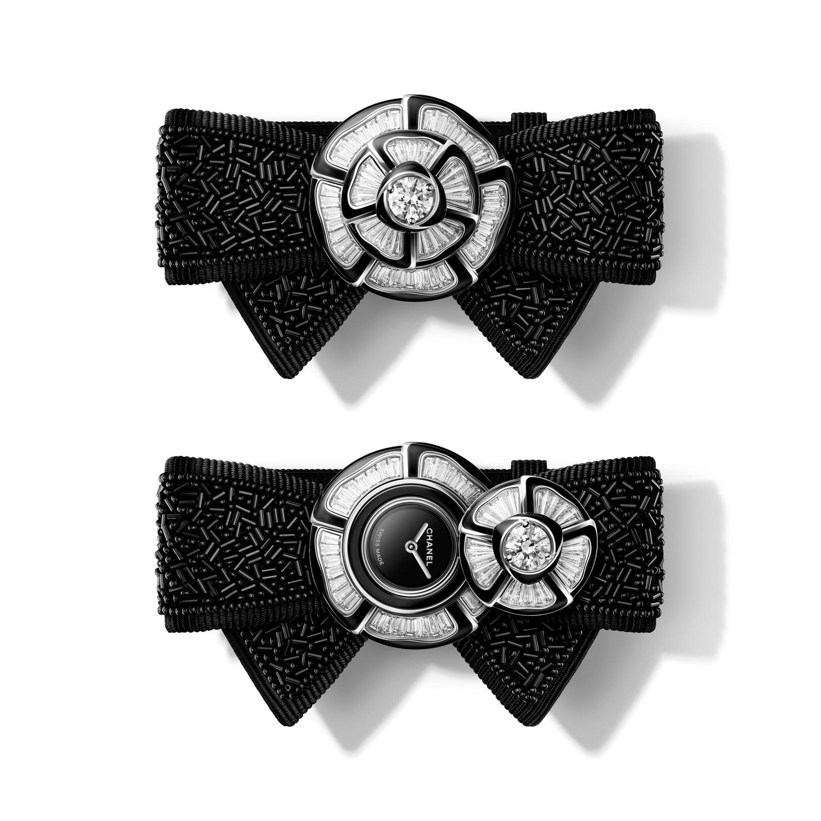 Noeud de Camelia Embroidered Cuff in white gold and titanium with diamonds (Credit: Chanel)