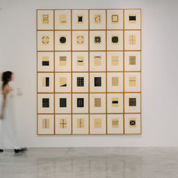 ‘Home Is A Foreign Place’, 1999, is a series of 36 minimalist woodblock prints by Zarina that translate Urdu words into abstract visual forms to express themes of home, memory, and displacement (Credit: STPI )