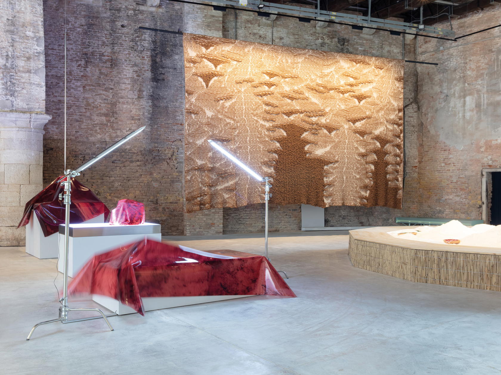 ‘The Sun Sets in a Shell’ (in the background) at the Uzbekistan National Pavilion, 61st International Art Exhibition – La Biennale di Venezia 2026 (Credit: Gerda Studio)