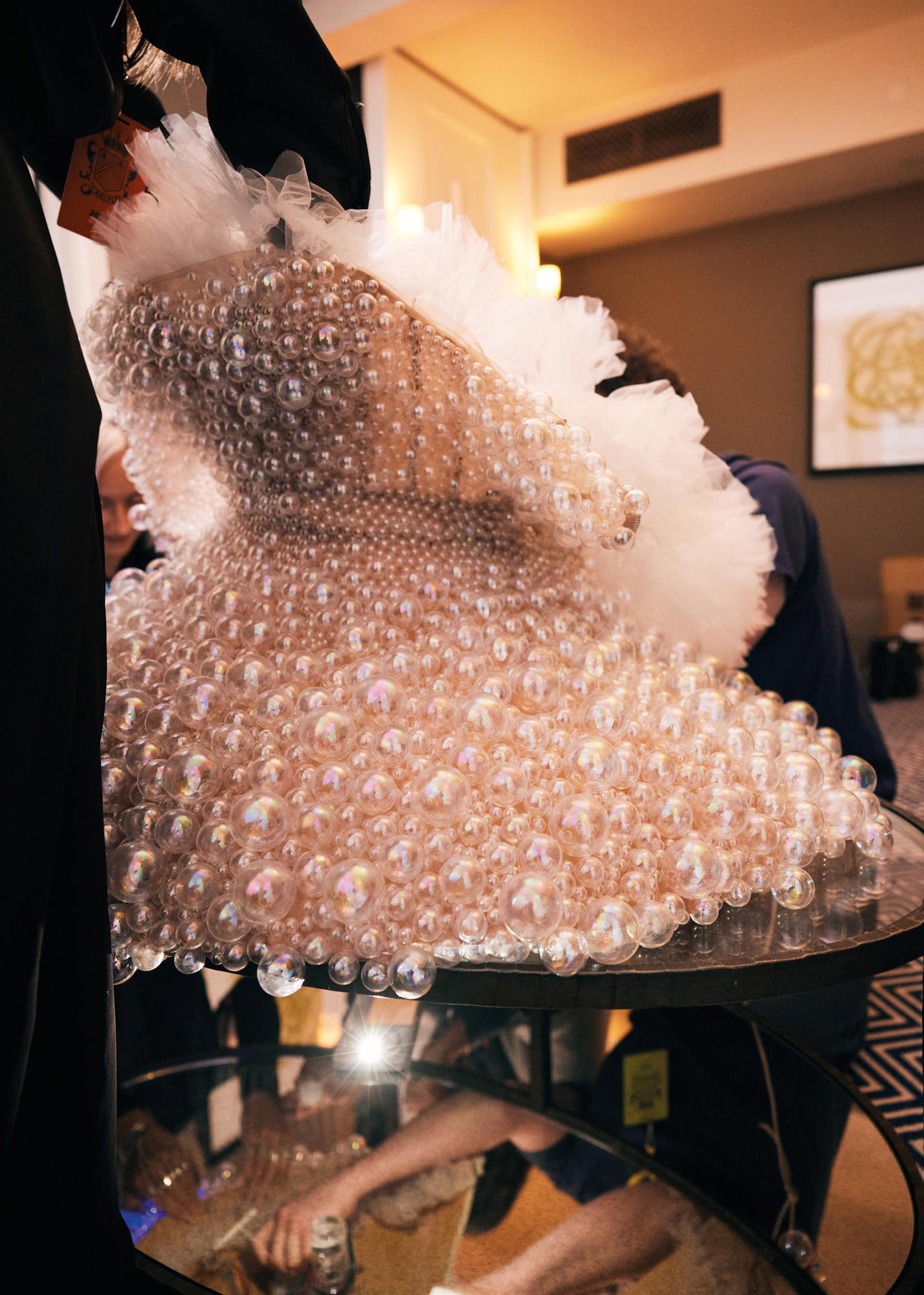 A fully wearable 2-litre pressurised helium vessel was integrated within the structure of the Airo Dress, allowing bubbles to rise directly from the body (Credit: A.A.Murakami)
