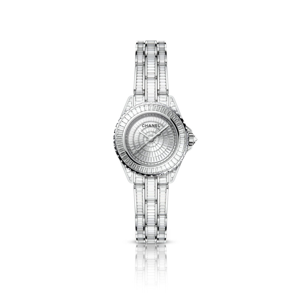 The collection debuts a 28-mm size in the J12 28mm with a textured trimmed rubber strap, and J12 28mm Diamonds (Credit: Chanel)