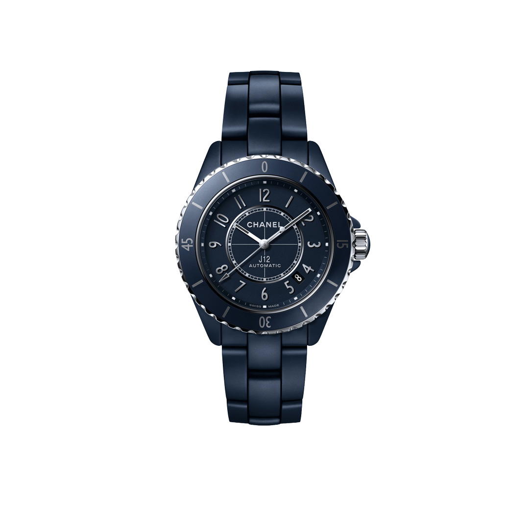 The J12 Bleu joins the permanent collection and is available in two sizes: 33mm and (shown here) 38mm (Credit: Chanel)