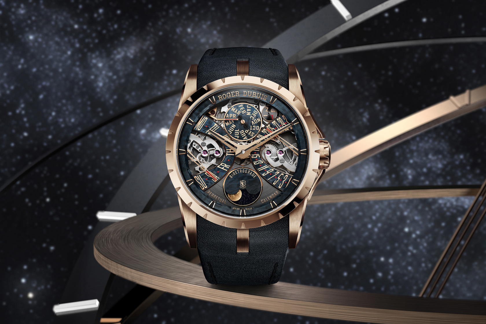 Excalibur Biretrograde Perpetual Calendar in pink gold, from Roger Dubuis (Credit: Roger Dubuis)