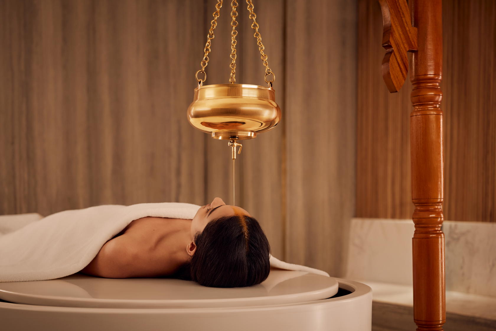 Tulah’s Ayurvedic treatments are carried out on a patented Vichy Bed that the team designed. It allows guests to receive oil therapies and a simultaneous or subsequent multi-head hydrotherapy shower in one spot (Credit: Tulah Clinical Wellness)