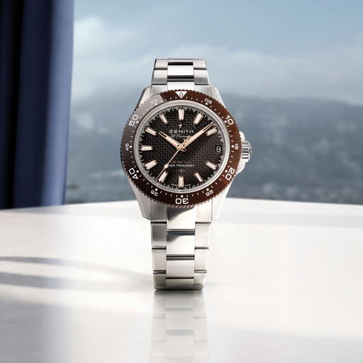 Chronomaster Solo Sport in stainless steel with a brown ceramic bezel and dial (Credit: Zenith)