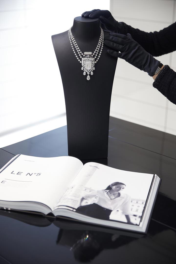 55.55 Necklace in white gold with a 55.55-ct, D-FL Type IIa custom-cut diamond, and diamonds (Credit: Chanel)