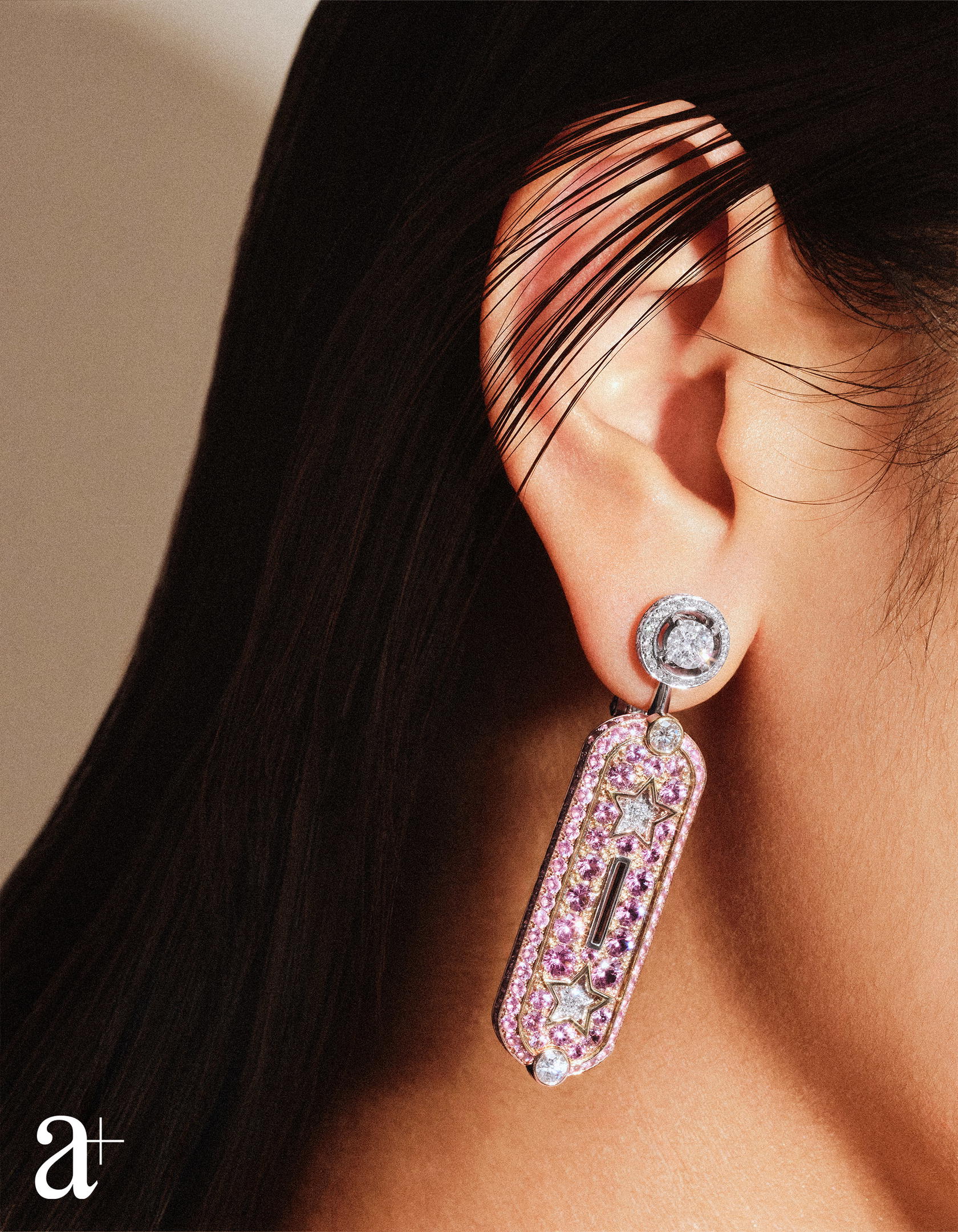 Talisman Signature earrings in rose gold, platinum and white gold with diamonds and pink spinels, from Chanel High Jewellery (Credit: Stefan Khoo)