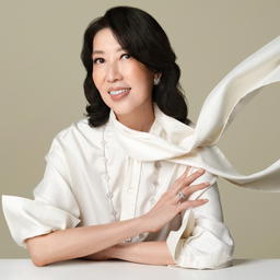 Two Butterfly earrings in white gold with diamonds, Vintage Alhambra necklace in white gold with diamonds, and Perlée ring in white gold with diamonds, all from Van Cleef & Arpels. Blouse, stylist's own (Credit: Wee Khim )